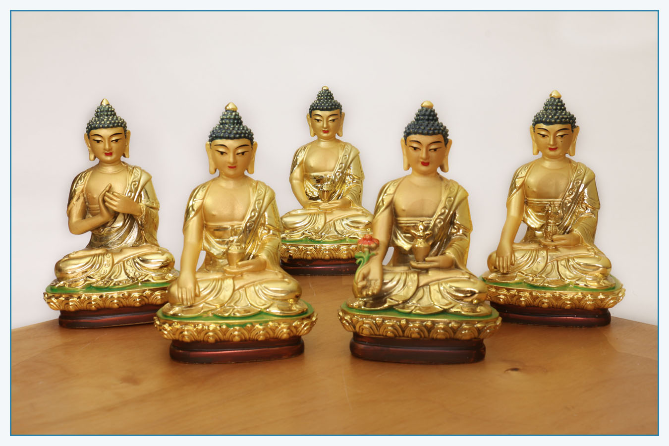 Set of 5 Traditional Tibetan Style Dhyani Buddha Statues.