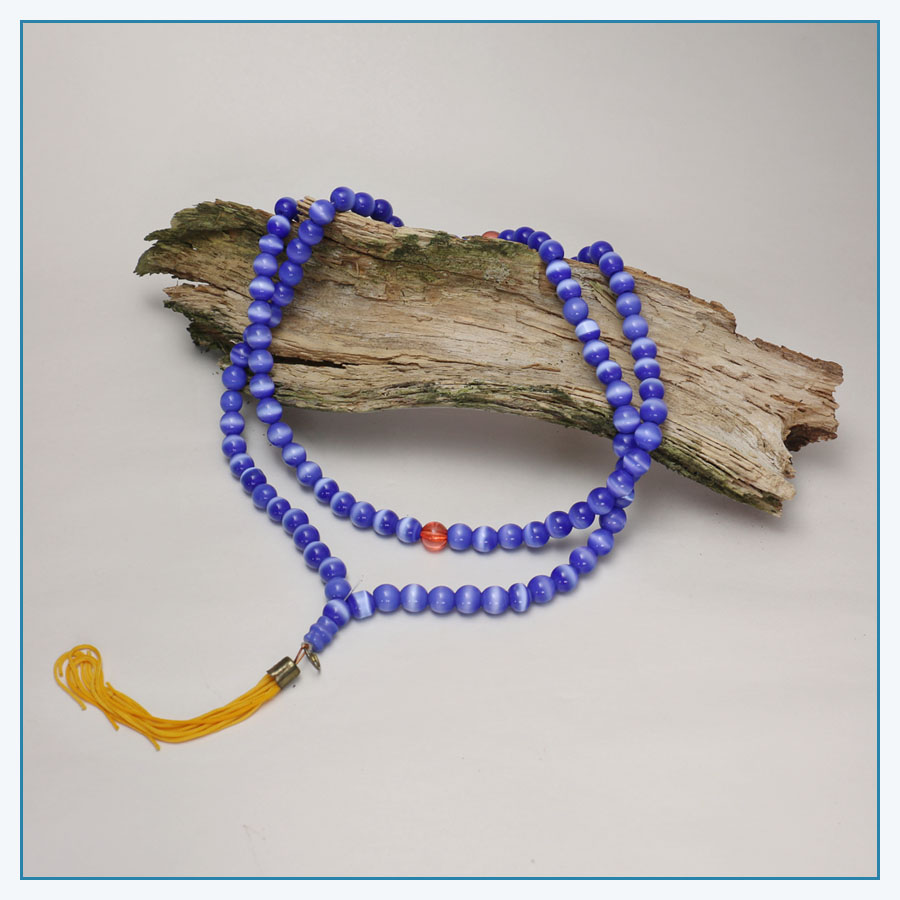 Ground Glass - Blue Cats Eye design Mala - 108 Bead